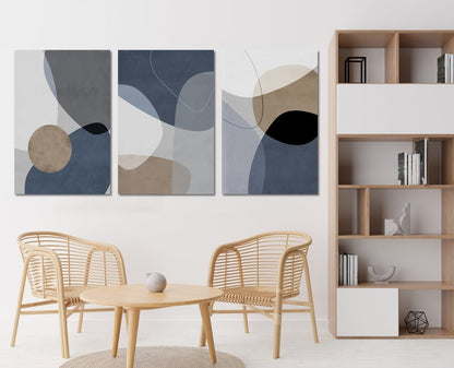 Abstract Geometric Shapes Set of 3 Canvas Print Wall Art Pictures - 1X2516336 - Art Fever - Art Fever