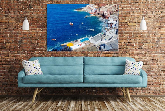 Aerial View Of The Old Harbour of the Village Of Oia On Santorini Bay Image Printed Onto A Single Panel Canvas - SPC16 - Art Fever