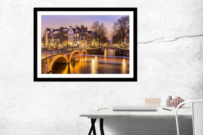 Amsterdam Canals West Side At Dusk Framed Mounted Print Picture - FP21 - Art Fever - Art Fever
