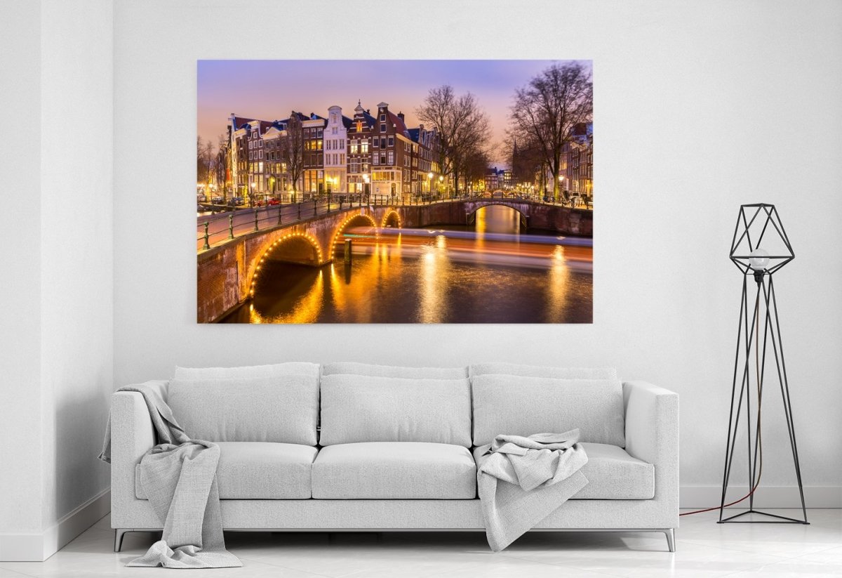 Amsterdam Canals West Side At Dusk Printed Canvas Print Picture - SPC228 - Art Fever - Art Fever