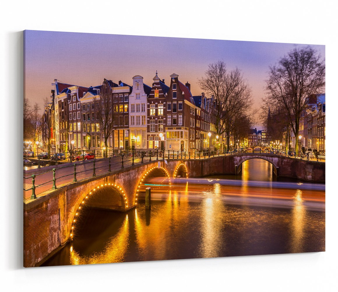 Amsterdam Canals West Side At Dusk Printed Canvas Print Picture - SPC228 - Art Fever - Art Fever