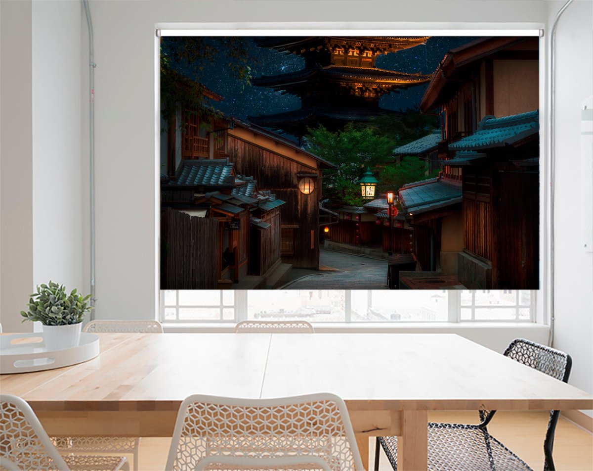 Ancient street Kyoto Japan at Night Printed Photo Roller Blind - 1X1672451 - Art Fever - Art Fever