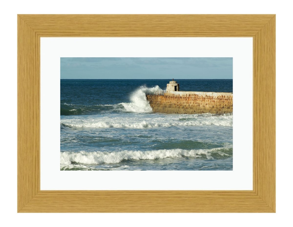 Atlantic Waves At Portreath Pier, Cornwall Framed Mounted Print Picture - FP6 - Art Fever - Art Fever