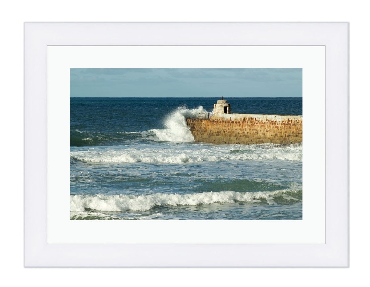 Atlantic Waves At Portreath Pier, Cornwall Framed Mounted Print Picture - FP6 - Art Fever - Art Fever