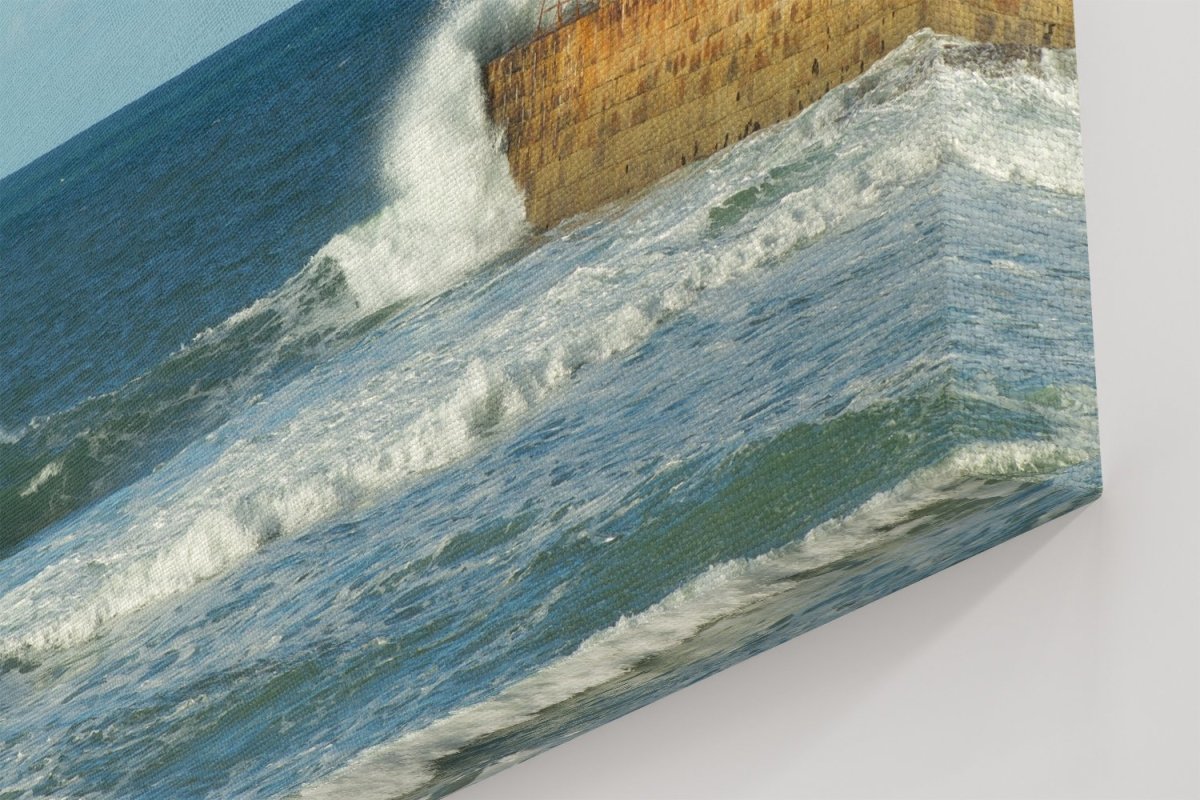 Atlantic waves at Portreath pier, Cornwall Printed Canvas Print Picture - SPC168 - Art Fever - Art Fever