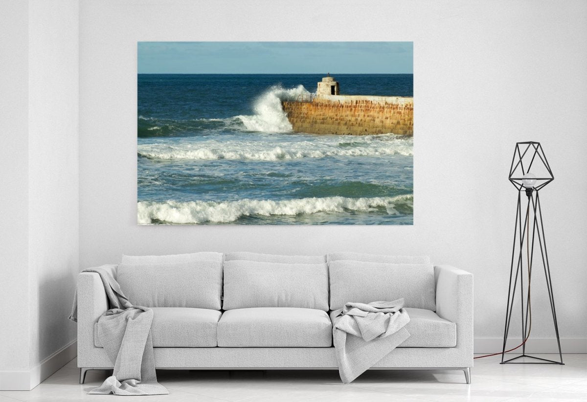 Atlantic waves at Portreath pier, Cornwall Printed Canvas Print Picture - SPC168 - Art Fever - Art Fever