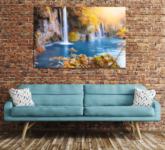 Autumn Forest Waterfall Image Printed Onto A Single Panel Canvas - SPC146 - Art Fever - Art Fever