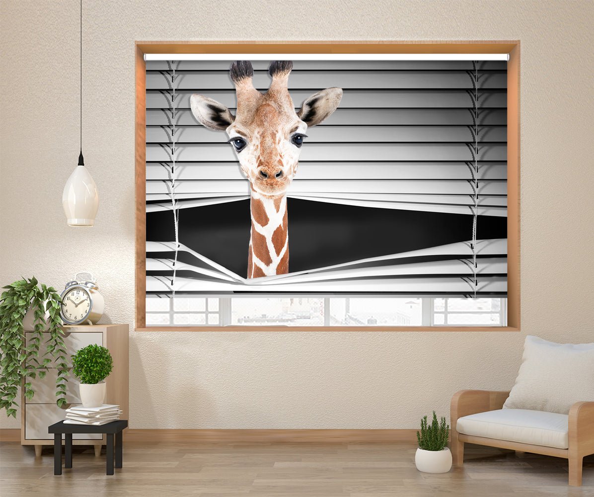 Baby Giraffe Peeking through the blind Printed Picture Photo Roller Blind - RB1290 - Art Fever - Art Fever