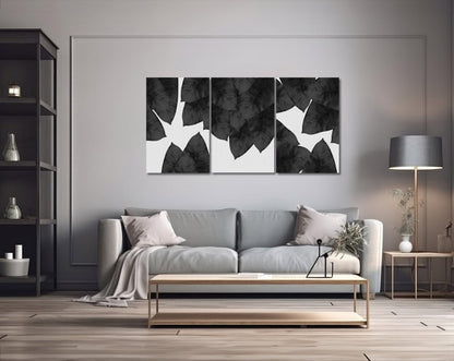 Banana Leaf Black & White Floral Set of 3 Canvas Print Wall Art Pictures - 1X2594413 - Art Fever - Art Fever
