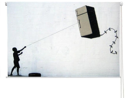 Banksy fridge kite Printed Picture Photo Roller Blind - RB117 - Art Fever - Art Fever