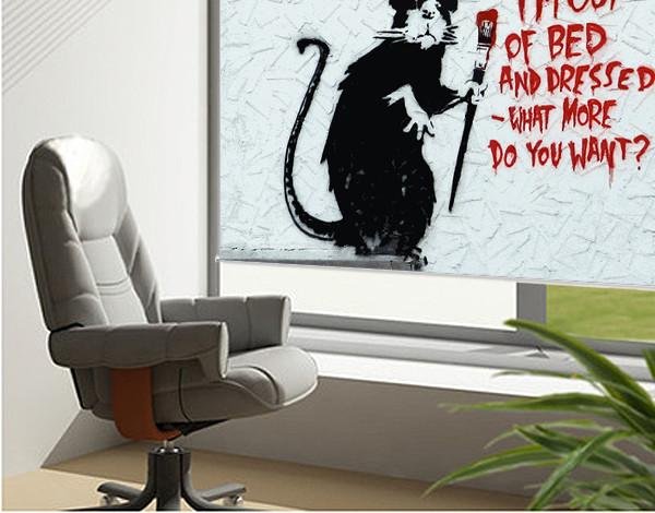 Banksy rat i'm out of bed what more do you want Printed Graffiti Picture Photo Roller Blind - RB125 - Art Fever - Art Fever