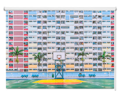 Basketball Court Palm Tree Estate Printed Picture Photo Roller Blind - 1X2240608 - Art Fever - Art Fever