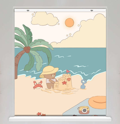 Bear on summer beach Kids Illustration EasyBlock Printed Blackout Blind with Toggle attachment - EB14 - Art Fever - Art Fever
