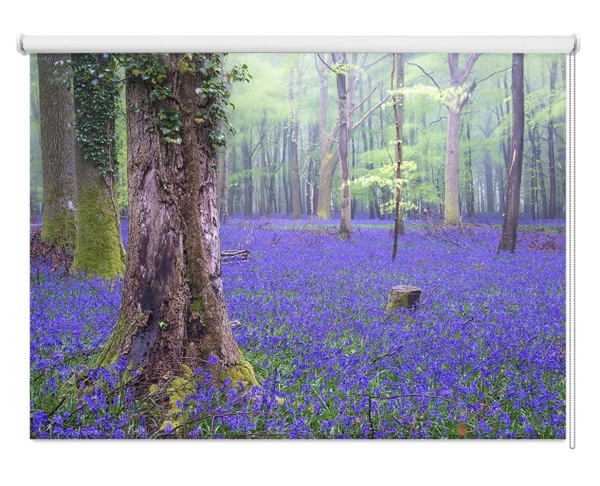 Beautiful Carpet Of Bluebell Flowers In Misty Spring Forest Landscape Printed Picture Photo Roller Blind - RB1140 - Art Fever - Art Fever