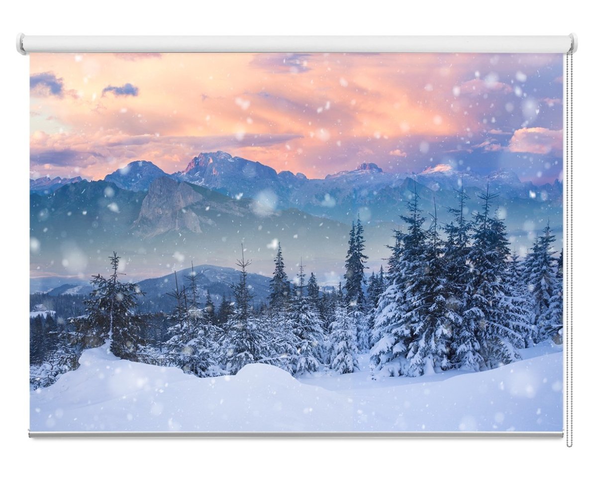 Beautiful Winter Snowy Alpine Mountain, Dolomites, Italy Printed Picture Photo Roller Blind - RB1081 - Art Fever - Art Fever