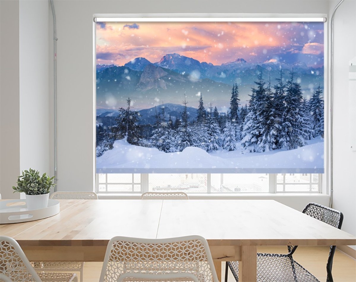 Beautiful Winter Snowy Alpine Mountain, Dolomites, Italy Printed Picture Photo Roller Blind - RB1081 - Art Fever - Art Fever
