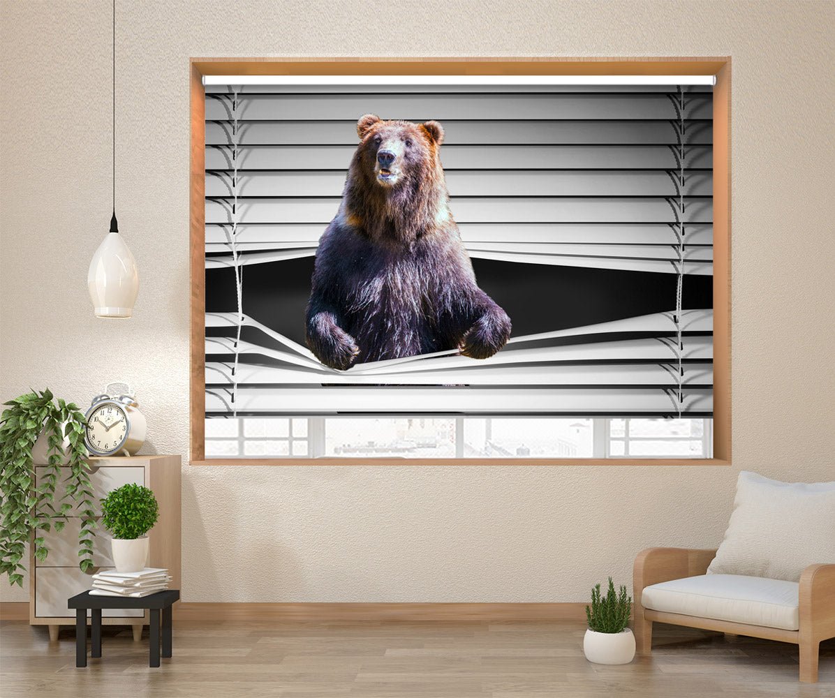 Big Brown Bear Peeking through the blind Printed Picture Photo Roller Blind - RB1281 - Art Fever - Art Fever
