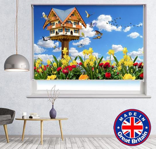 Bird Box Meadow Floral Nature Scene Printed Picture Photo Roller Blind - RB583 - Art Fever - Art Fever