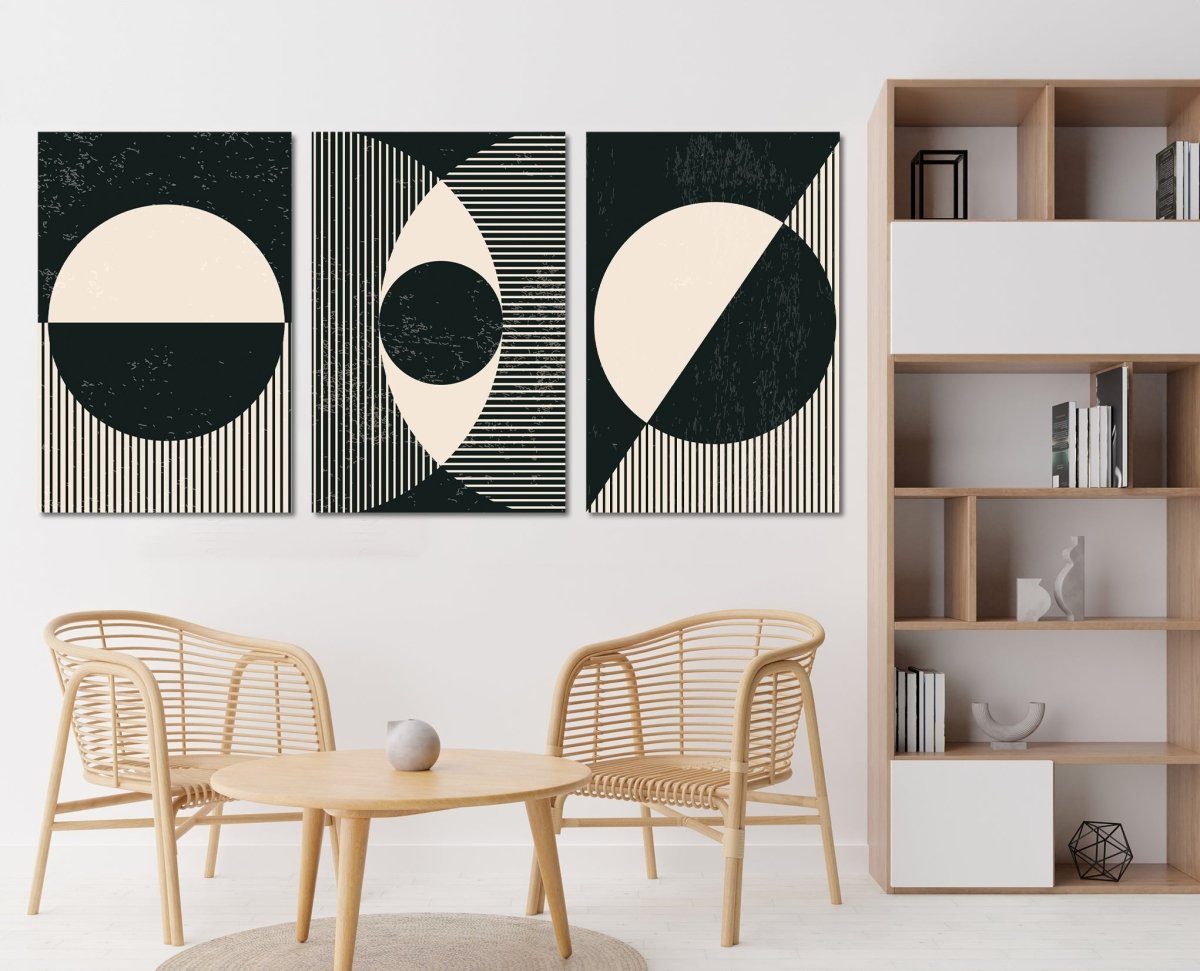 Black and White Geometric Shapes Set of 3 Canvas Print Wall Art Pictures - 1X2499718 - Art Fever - Art Fever