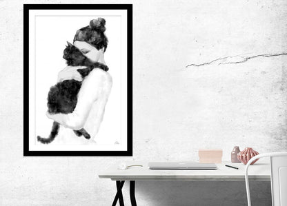 Black Cat Illustration Wall Art Framed Mounted Print Picture - 1X2054196 - Art Fever - Art Fever