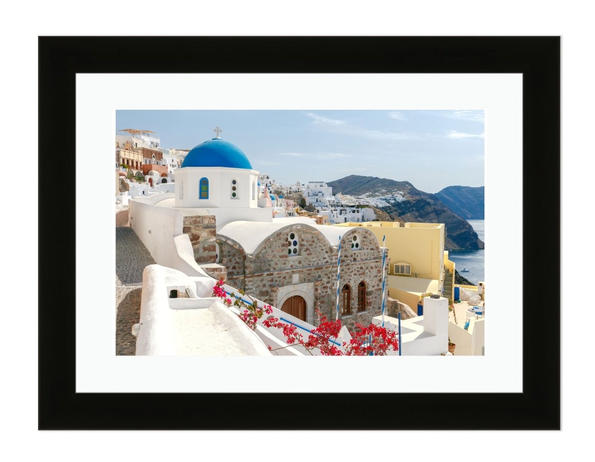 Blue Dome On Traditional Greek Church In Santorini Framed Mounted Print Picture - FP70 - Art Fever - Art Fever