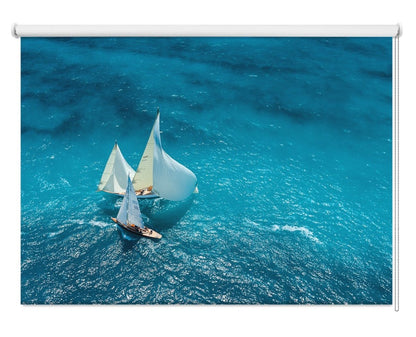 Boats Crossing on the Blue Ocean Printed Picture Photo Roller Blind- 1X971984 - Art Fever - Art Fever