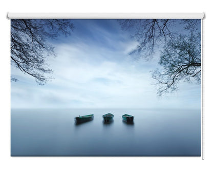 Boats on the Misty Lake Printed Picture Photo Roller Blind- 1X328343 - Art Fever - Art Fever