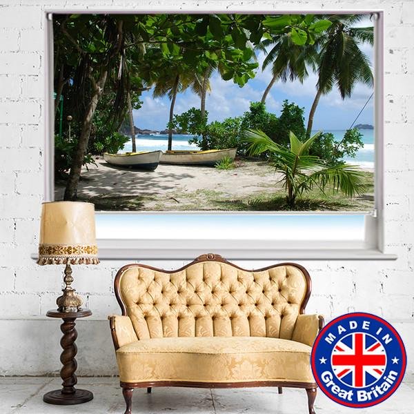 Boats on the Tropical Palm Beach Printed Picture Photo Roller Blind - RB568 - Art Fever - Art Fever