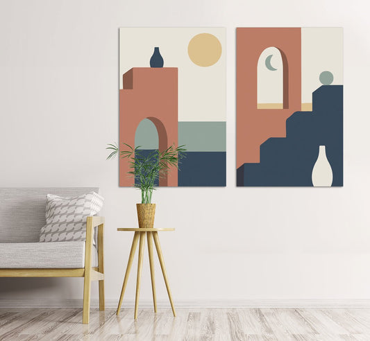 Boho Minimal Design Set of 2 Canvas Print Wall Art Pictures - 1X2499831 - Art Fever - Art Fever