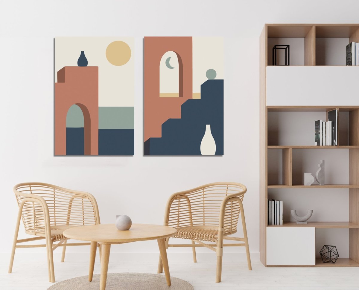 Boho Minimal Design Set of 2 Canvas Print Wall Art Pictures - 1X2499831 - Art Fever - Art Fever