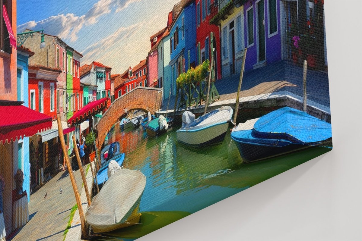 Bright Colorful Houses And Water Street In Burano, Italy Printed Canvas Print Picture - SPC156 - Art Fever - Art Fever