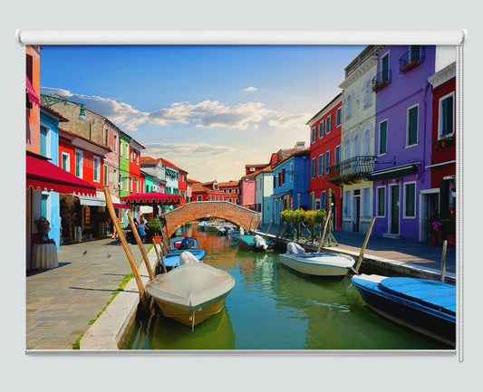 Bright Colorful Houses And Water Street In Burano Printed Picture Roller Blind - RB994 - Art Fever - Art Fever