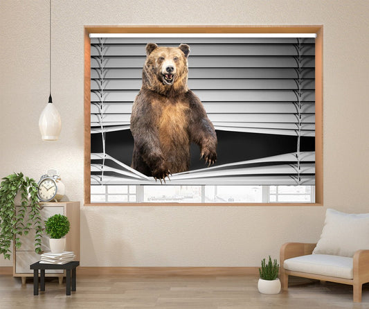 Brown Grizzly Bear Peeking through the blind Printed Picture Photo Roller Blind - RB1280 - Art Fever - Art Fever