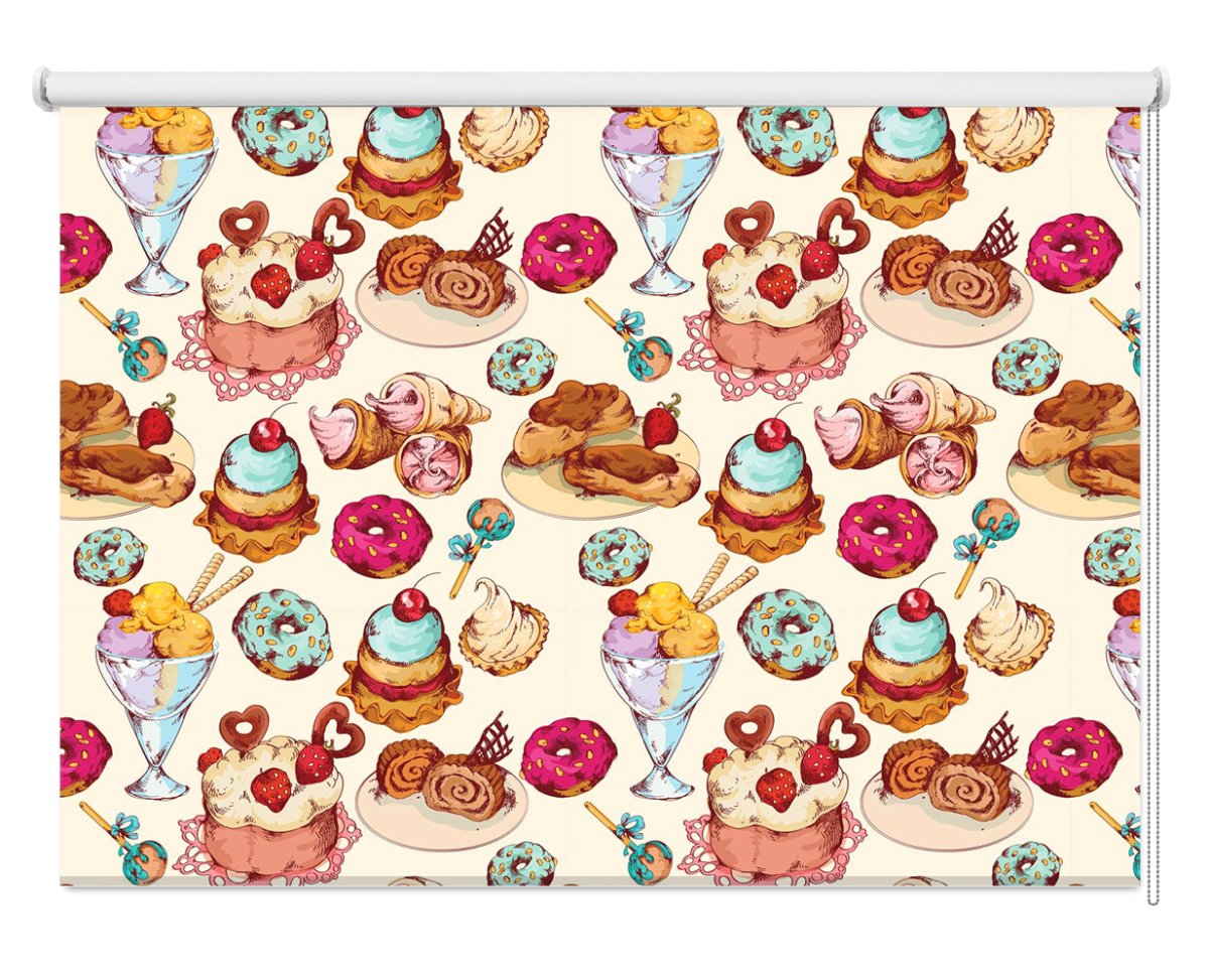 Cakes & Ice Cream Repeat Pattern Printed Picture Photo Roller Blind - RB1280 - Art Fever - Art Fever
