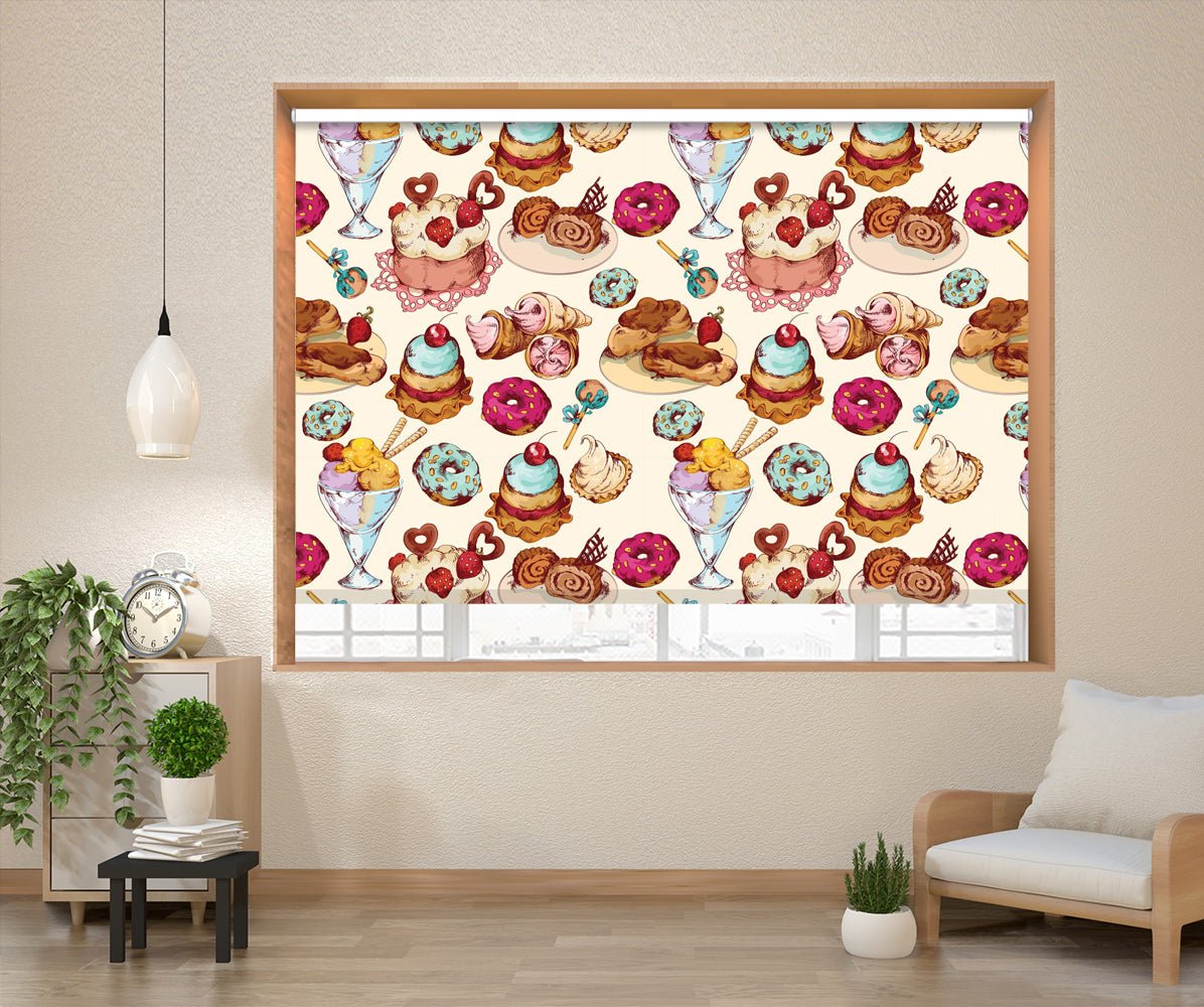 Cakes & Ice Cream Repeat Pattern Printed Picture Photo Roller Blind - RB1280 - Art Fever - Art Fever