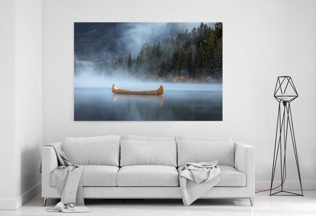 Canoe on the Foggy River Canvas Print Wall Art - 1X1644377 - Art Fever - Art Fever