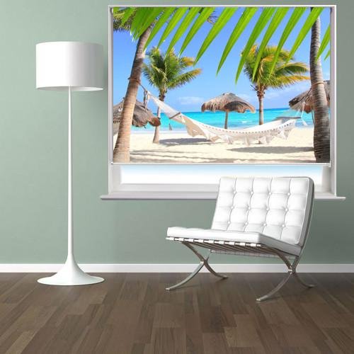 Caribbean Beach Hammock Printed Picture Photo Roller Blind - RB280 - Art Fever - Art Fever