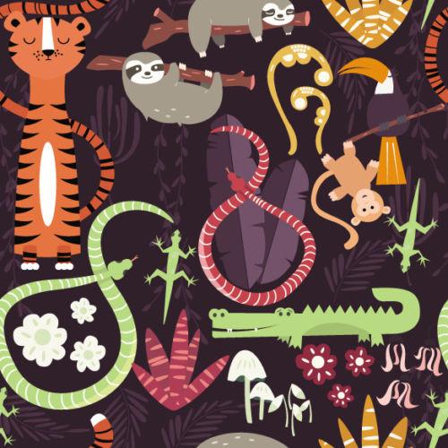 Cartoon Jungle Animals Dark Pattern Printed Picture Photo Roller Blind - RB536 - Art Fever - Art Fever