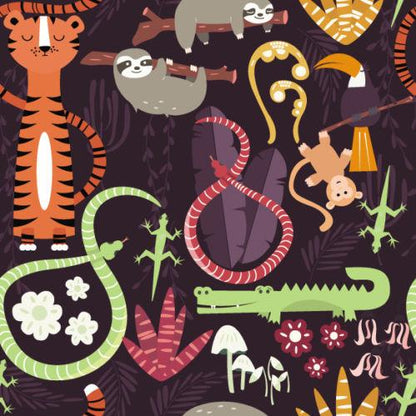 Cartoon Jungle Animals Dark Pattern Printed Picture Photo Roller Blind - RB536 - Art Fever - Art Fever