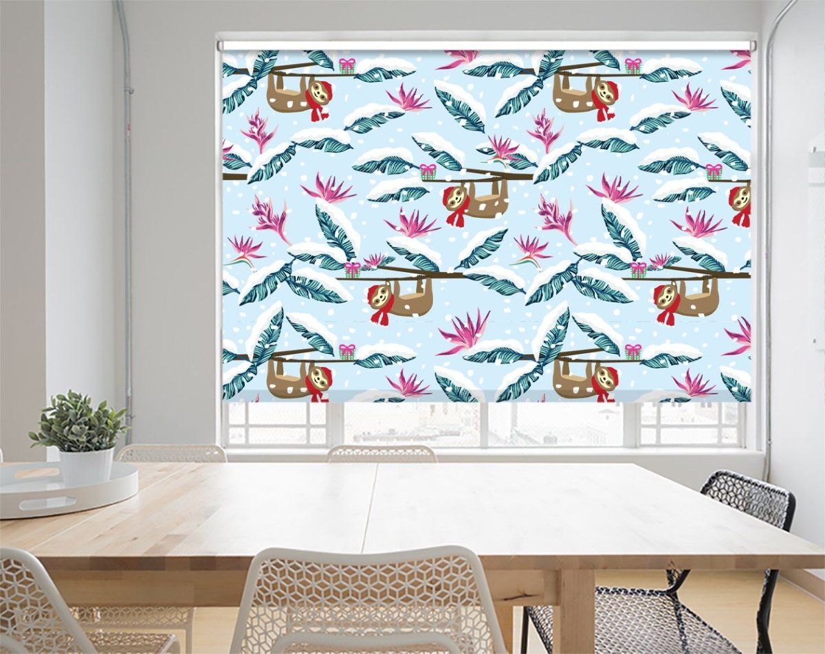 Cartoon Sloth Christmas Tree Printed Picture Photo Roller Blind - RB1066 - Art Fever - Art Fever