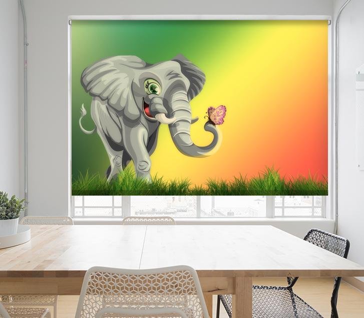 Cartoon Style African Elephant Printed Picture Photo Roller Blind - RB677 - Art Fever - Art Fever