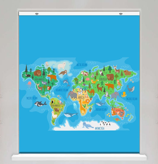 Children's World Map Illustration EasyBlock Printed Blackout Blind with Toggle attachment - EB25 - Art Fever - Art Fever