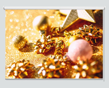 Christmas Composition Golden Decorations Printed Picture Photo Roller Blind - RB1067 - Art Fever - Art Fever