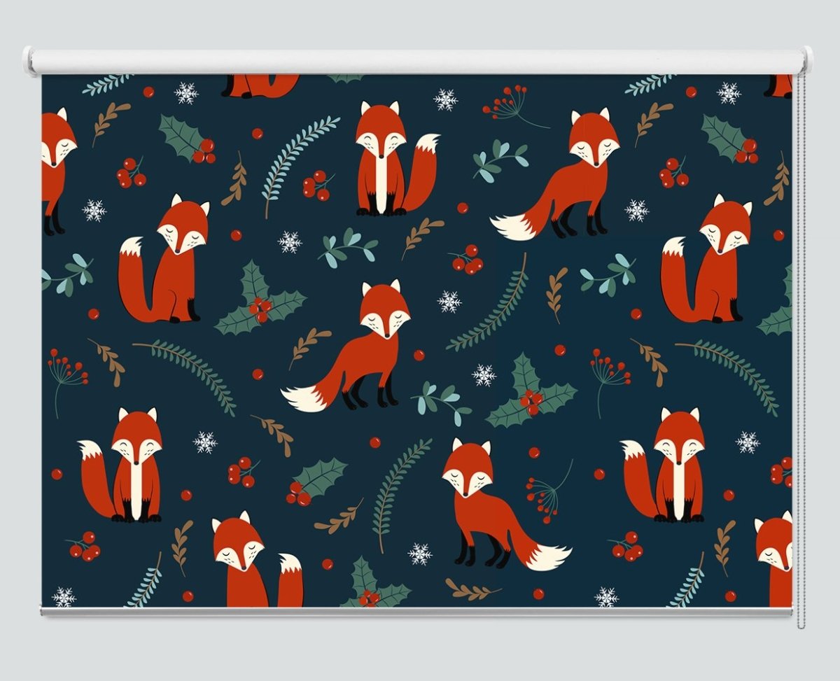 Christmas Fox Holly berry Pattern Printed Picture Photo Roller Blind - RB1068 - Art Fever - Art Fever