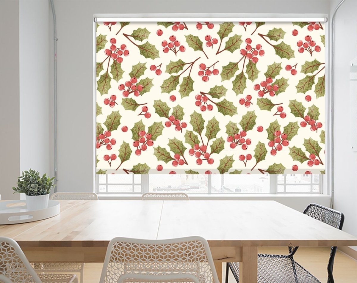 Christmas Holly Berry Pattern Printed Picture Photo Roller Blind - RB1063 - Art Fever - Art Fever