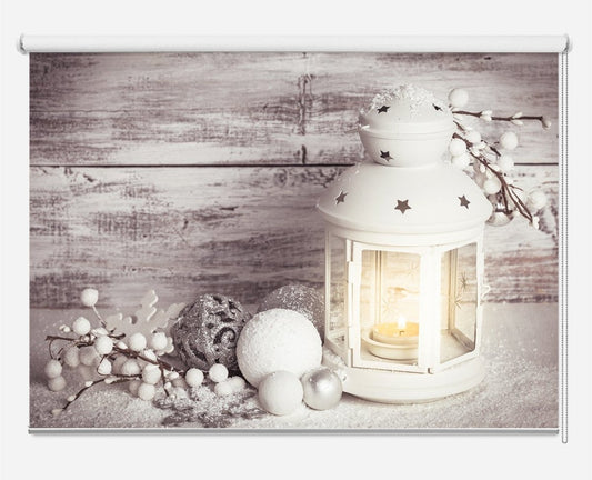 Christmas Lantern With Decorations And Snow Printed Picture Photo Roller Blind - RB1047 - Art Fever - Art Fever