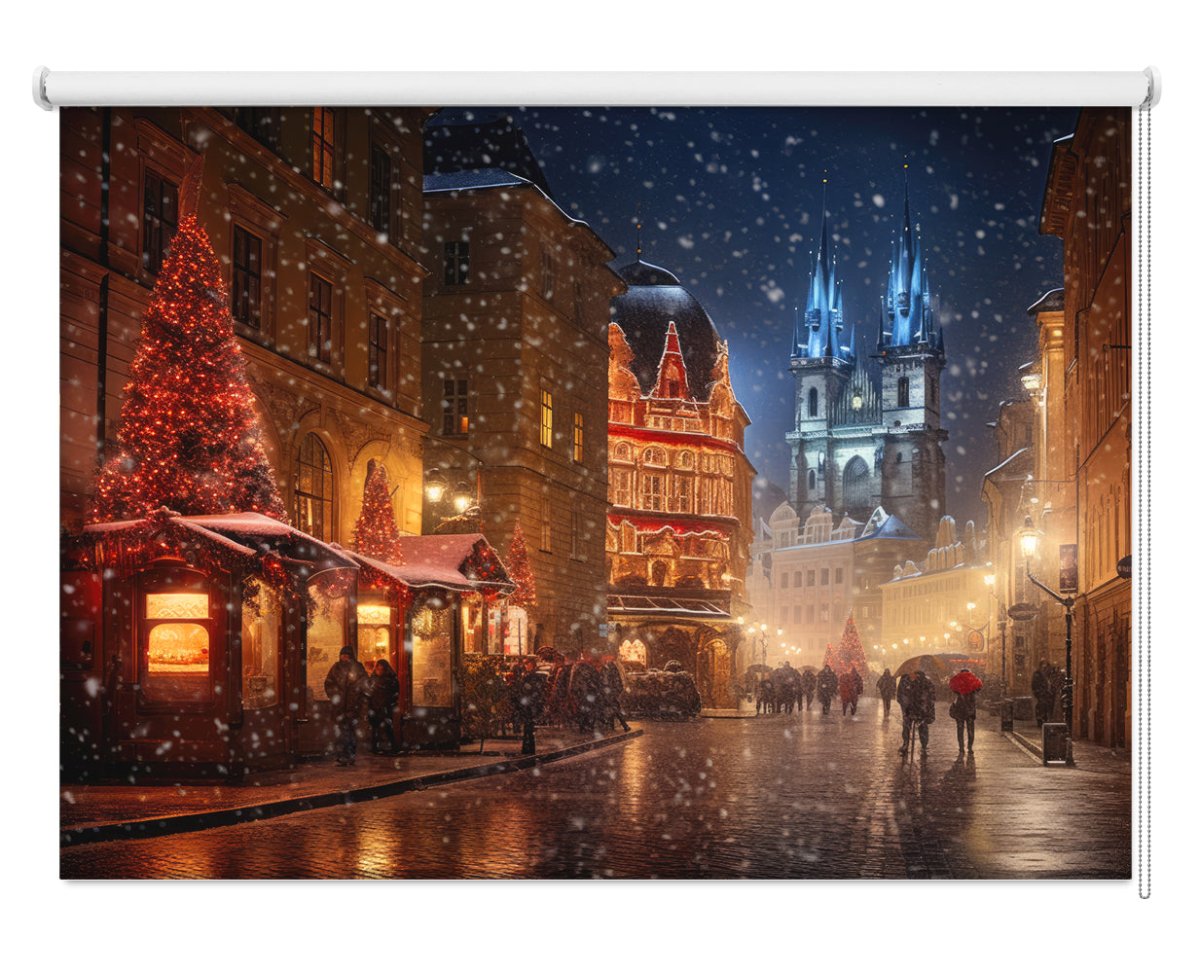 Christmas Market Festive Painting Style Printed Picture Photo Roller Blind - RB1319 - Art Fever - Art Fever
