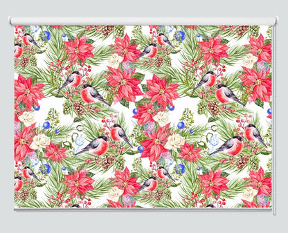 Christmas Pattern With Bullfinch Birds, Pine Cones And Christmas Tree Printed Picture Photo Roller Blind - RB1060 - Art Fever - Art Fever