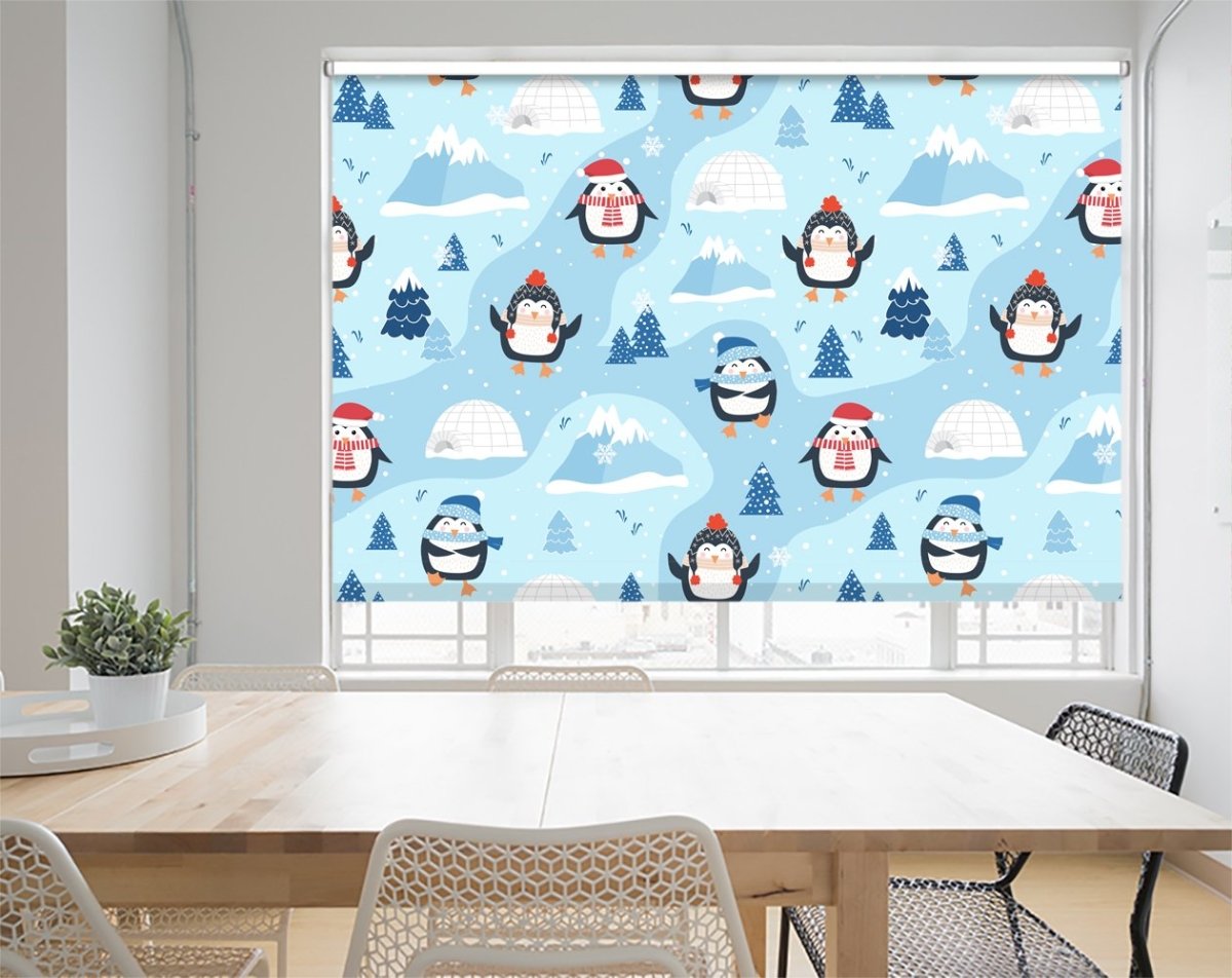 Christmas Pattern With Penguin Background Printed Picture Photo Roller Blind - RB1070 - Art Fever - Art Fever