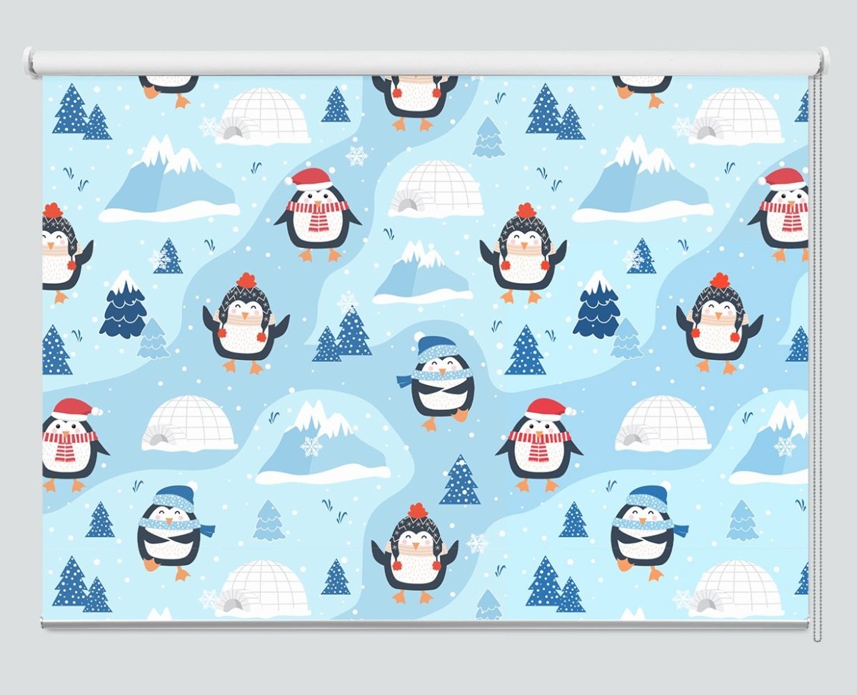 Christmas Pattern With Penguin Background Printed Picture Photo Roller Blind - RB1070 - Art Fever - Art Fever